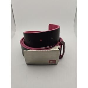 Gant Brown Leather Belt with Pink Accents Silver Metal Buckle w/ LOGO sz 36